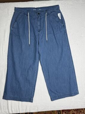 Old Navy Wide Leg Cropped Denim Pants in Medium Blue